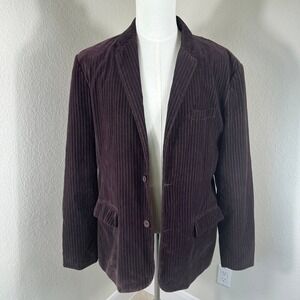 Guess Corduroy Velvet Pinstripe Blazer Jacket Mens XL Burgundy Y2K Retro Grunge